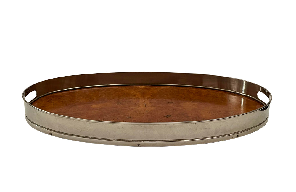 Large Mid-Century Spanish Oval Burr Wood Tray