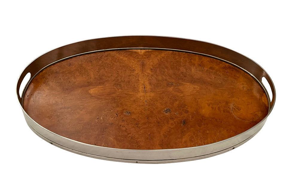 Large Mid-Century Spanish Oval Burr Wood Tray