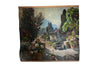 Antique painting of a French Country house garden. 