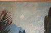 Antique painting of a French Country house garden. 