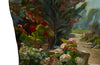 Antique painting of a French Country house garden. 