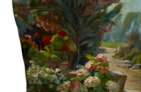 Antique painting of a French Country house garden. 