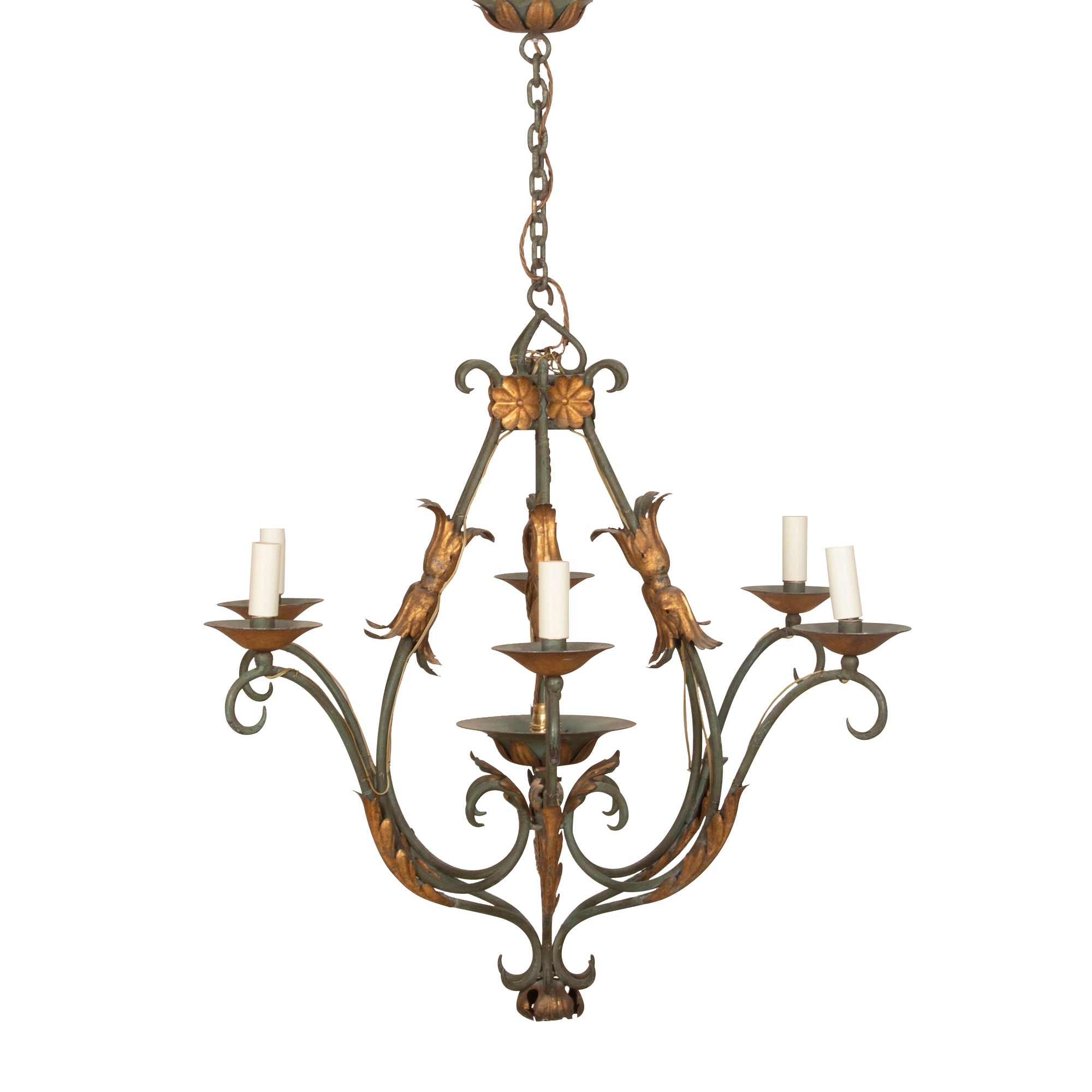 Large Early 20th Century French Wrought Iron Chandelier