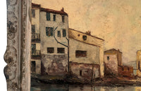 Large mid-20th Century oil on canvas painting of fishing boats off the Saint Tropez coast.