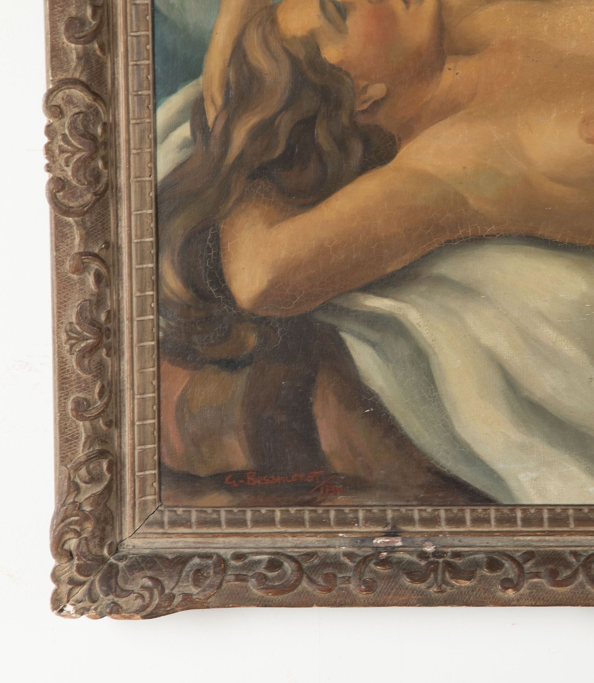 Large 20th Century French School Montparnasse Reclining Nude Painting By G. Besancenot ,1932
