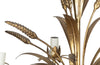 Large Mid-Century French, Hollywood Regency style, gilt tole wheat sheaf chandelier with eight curved leaved branches bulb holders