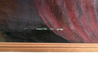 Large 20th Century French oil on canvas painting of a female nude draping a long pink scarf over her shoulders by Jean Perret