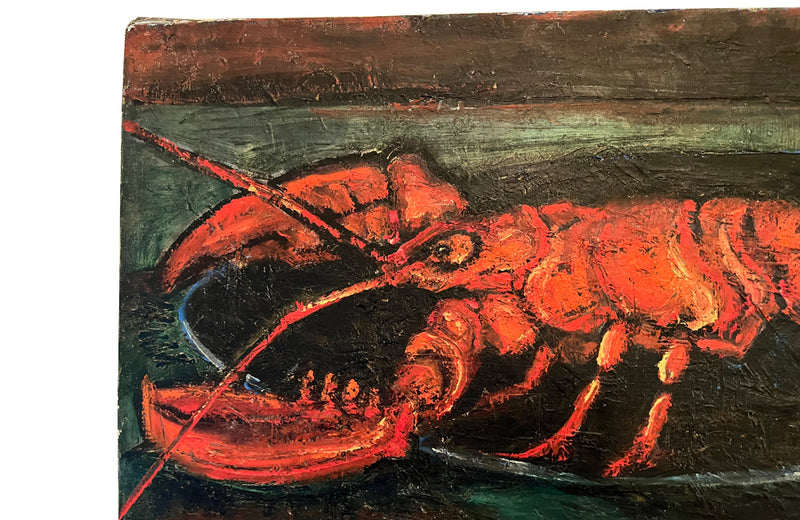 Large mid 20th century French still life painting of a lobster 