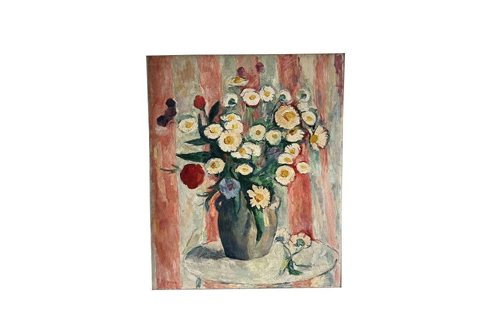 Mid-20th Century French Still Life Painting 'Bouquet of Flowers in Confit Pot'