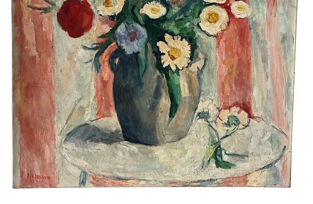 Mid-20th Century French Still Life Painting 'Bouquet of Flowers in Confit Pot'