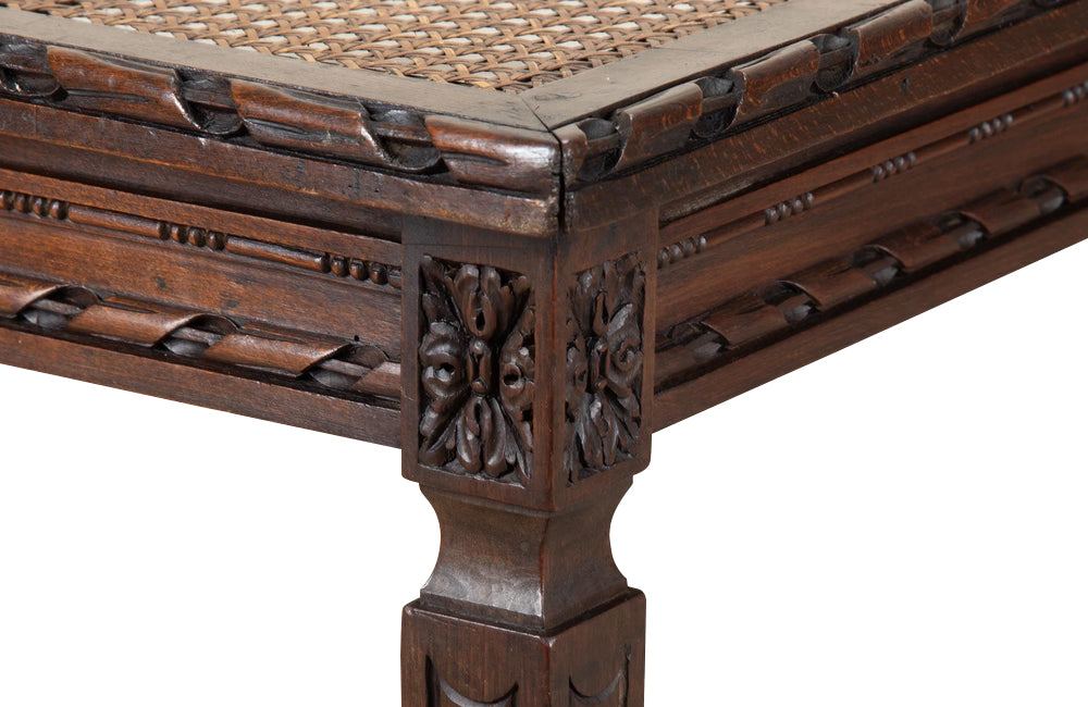 Large 19th Century Louis XVI Revival Caned Walnut Banquette