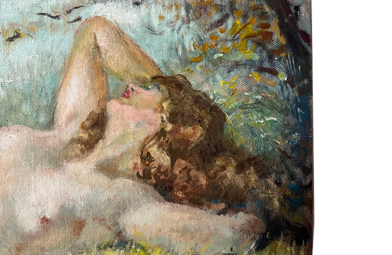 Original oil painting of 'Leda & The Swan' by French artist Yves Diey (1892-1984). 