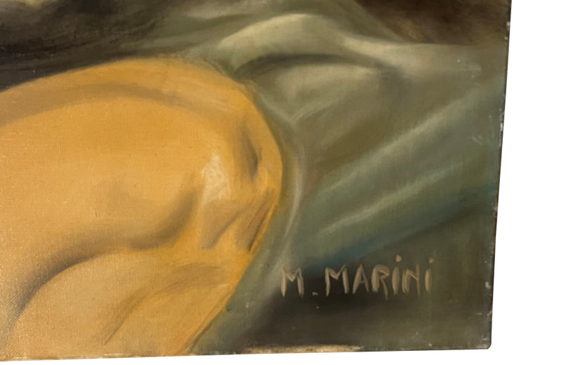 Large oil on canvas painting of four nudes after Lempika