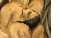 Large oil on canvas painting of four nudes after Lempika