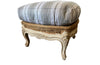 Large French footstool in the Louis XV style with feather-filled cushion upholstered in ticking. 