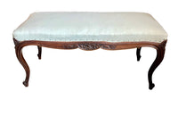 Antique bench or banquette 19th Century French walnut in the Louis XV style. French antique furniture.