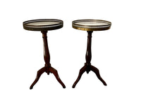 Louis XVI revival wine tables end tables in the neoclassical style with marble tops and brass pierced gallery - French Antique Furniture