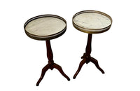 Louis XVI revival wine tables end tables in the neoclassical style with marble tops and brass pierced gallery - French Antique Furniture