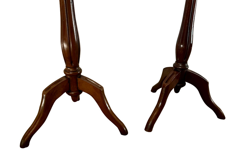 Louis XVI revival wine tables end tables in the neoclassical style with marble tops and brass pierced gallery - French Antique Furniture