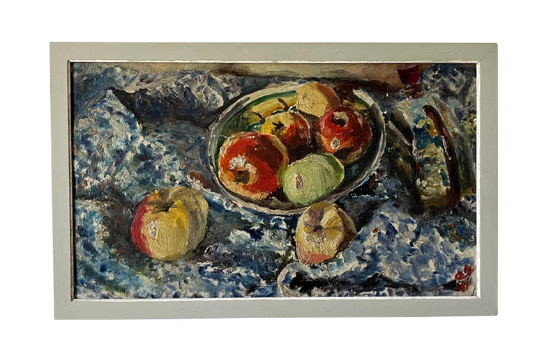 vintage french wall art oil painting still life bowl of apples