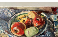 vintage french wall art oil painting still life bowl of apples