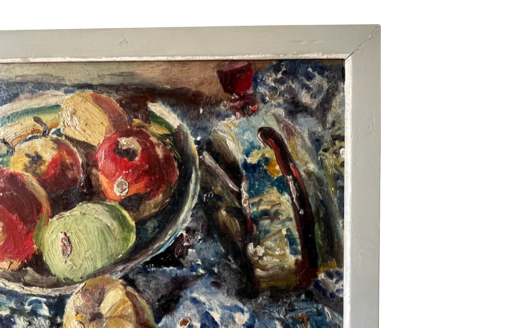 vintage french wall art oil painting still life bowl of apples