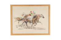 Mid-Century French Horse Racing Scene Colour Print after Louis-Ferdinand Malespina
