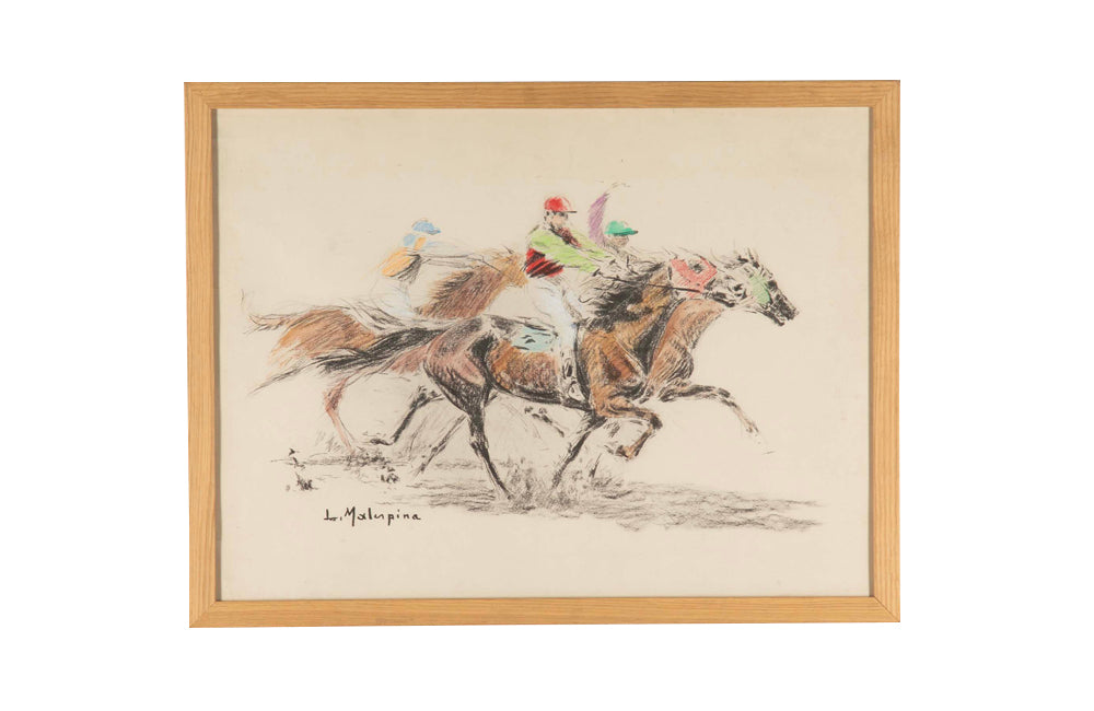 Mid-Century French Horse Racing Scene Colour Print after Louis-Ferdinand Malespina