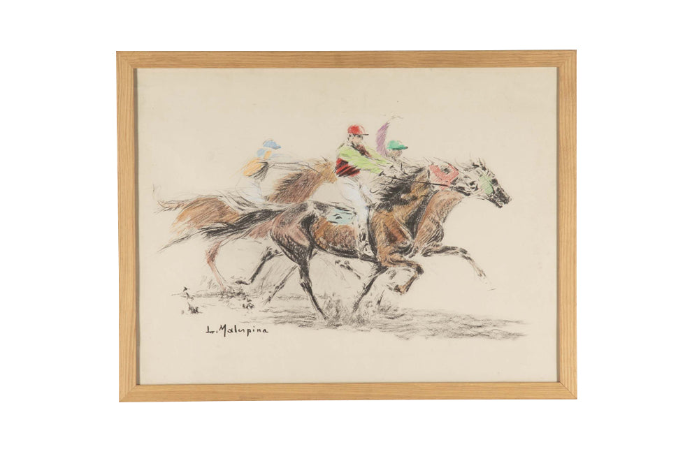 Mid-Century French Horse Racing Scene Colour Print after Louis-Ferdinand Malespina