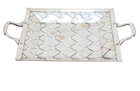 Decorative mid-century Italian basket-weave worn silver plate aperitif tray with handles