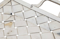 Decorative mid-century Italian basket-weave worn silver plate aperitif tray with handles