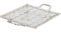 Decorative mid-century Italian basket-weave worn silver plate aperitif tray with handles