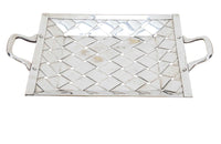 Decorative mid-century Italian basket-weave worn silver plate aperitif tray with handles