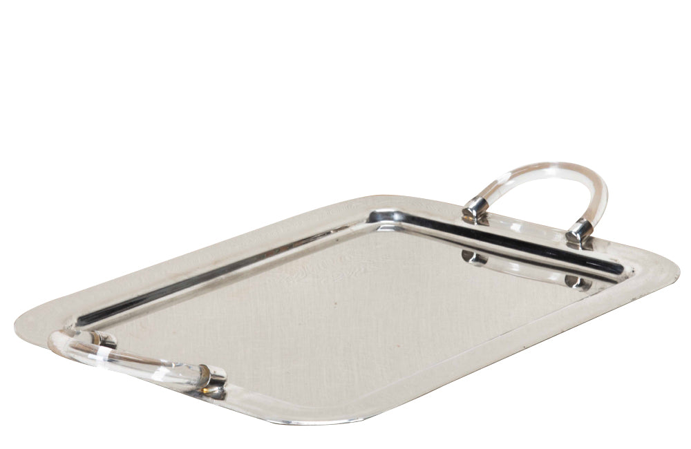 Mid-Century Italian Silverplate Tray With Lucite Handles
