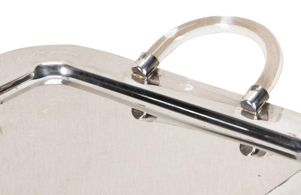 Mid-Century Italian Silverplate Tray With Lucite Handles