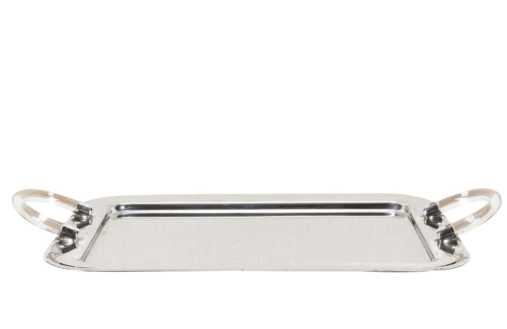 Mid-Century Italian Silverplate Tray With Lucite Handles