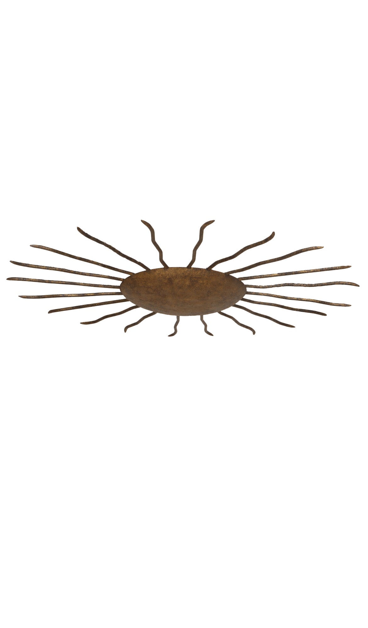 Mid-Century Spanish gilt iron sunburst wall or ceiling light. 