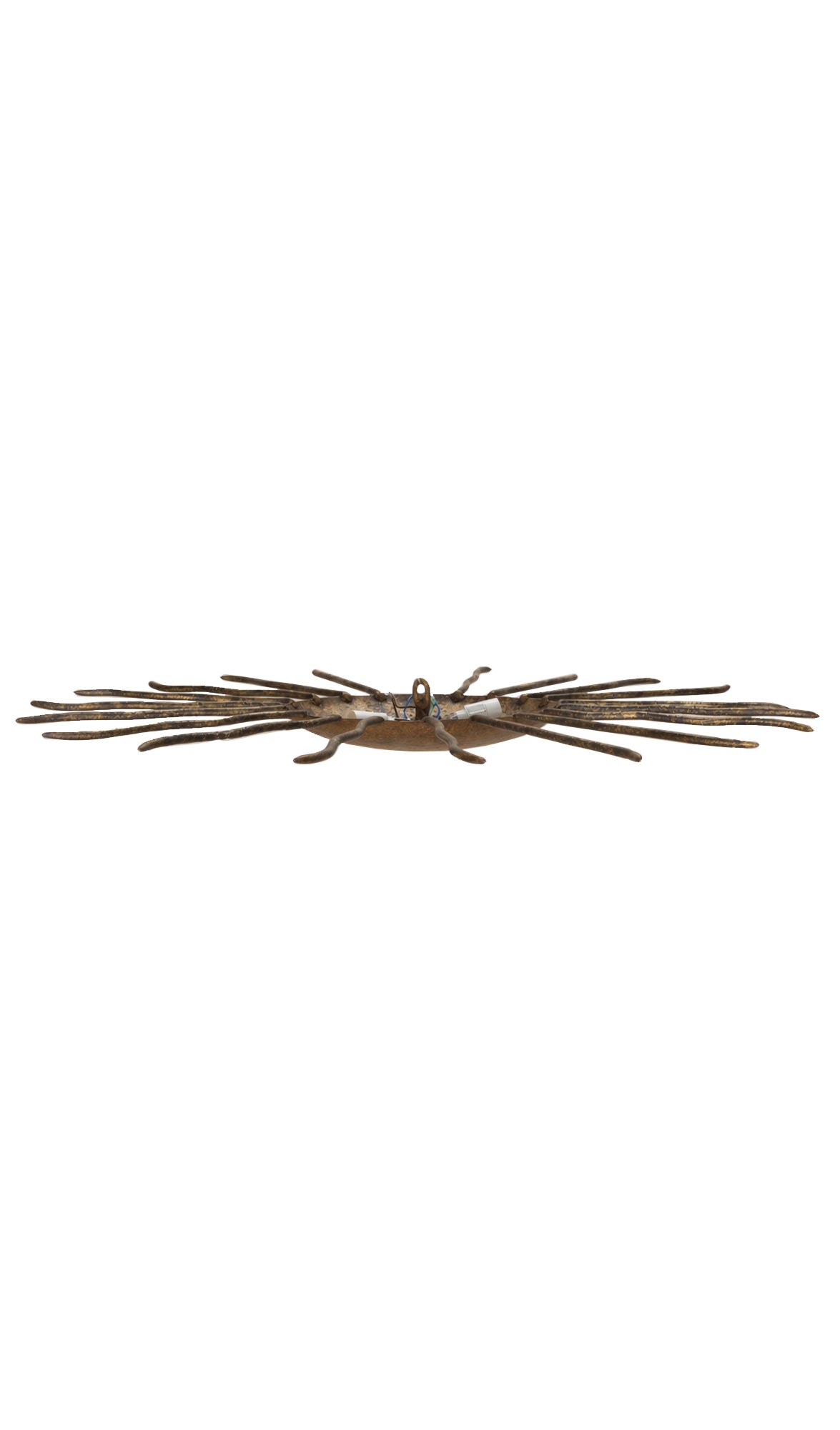 Mid-Century Spanish gilt iron sunburst wall or ceiling light. 