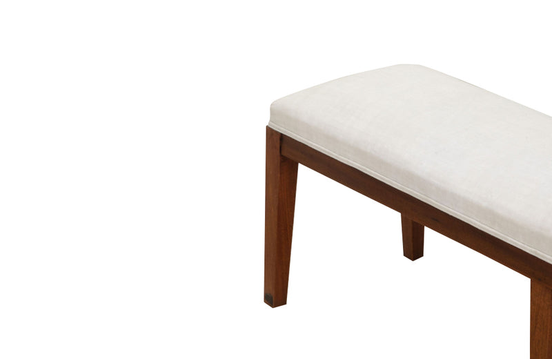 Mid century bench French upholstered bench or banquette upholstered in antique hemp linen. 