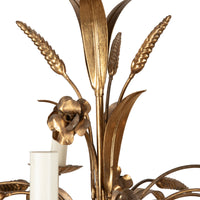 Mid-Century French Hollywood Regency style, gilt metal wheat and floral chandelier.