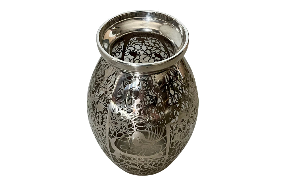 Beautiful glass vase with silver overlay attributed to the renown French glass makers Saint Graal.