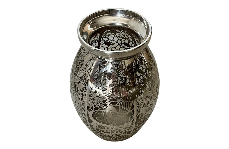 Beautiful glass vase with silver overlay attributed to the renown French glass makers Saint Graal.