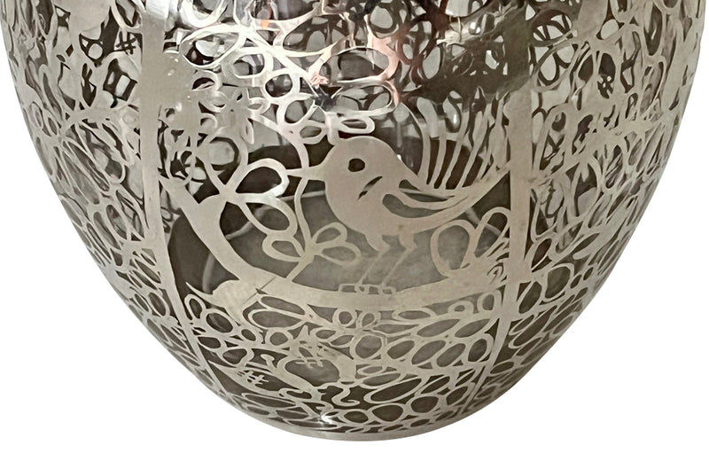 Beautiful glass vase with silver overlay attributed to the renown French glass makers Saint Graal.