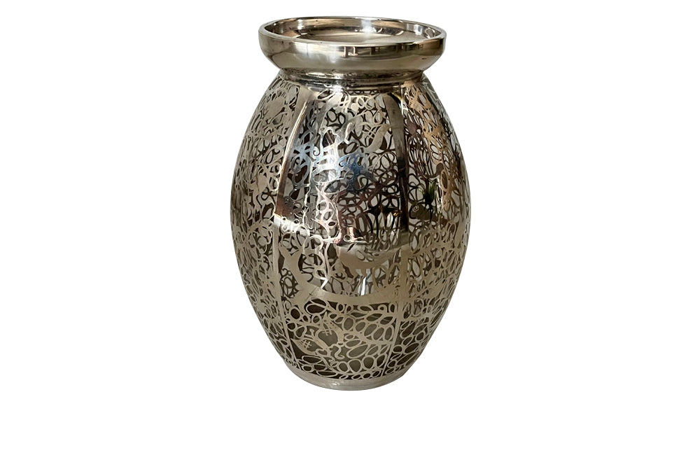 Beautiful glass vase with silver overlay attributed to the renown French glass makers Saint Graal.
