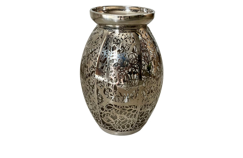 Beautiful glass vase with silver overlay attributed to the renown French glass makers Saint Graal.