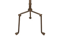 1950's Spanish gilt iron floor lamp of great decorative design with ringed stem and angular tripod base.