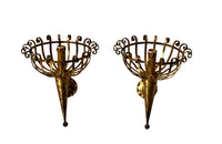 Pair of mid-20th Century Spanish gilt metal wall sconces in the form of torcheres