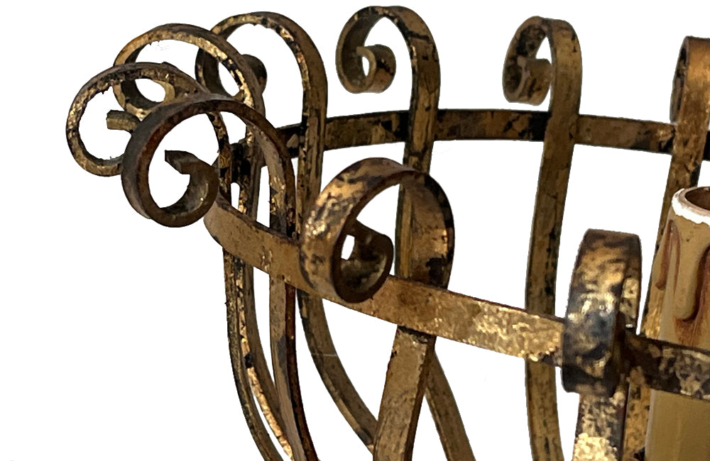 Pair of mid-20th Century Spanish gilt metal wall sconces in the form of torcheres