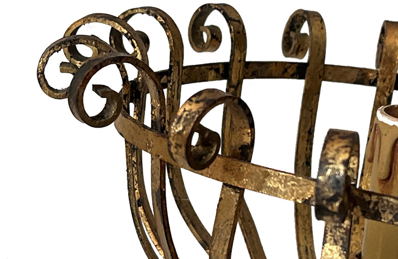 Pair of mid-20th Century Spanish gilt metal wall sconces in the form of torcheres