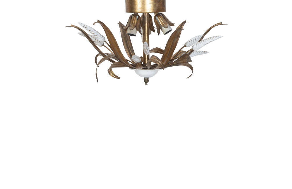 Mid-Century Ceiling Light French Wheat Sheaf With gilt and white metal foliate.
